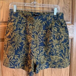 Madewell Blue and Gold Leaf Print Shorts